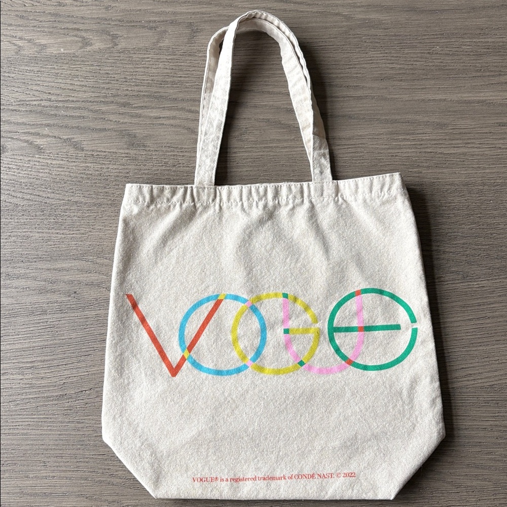 Vogue Canvas Tote Bag | Natural w/Multicolor Logo | Reusable Shopper